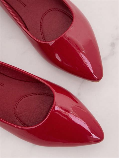 SHUZIA Glamorous Red Patent Pu Leather Easy Wear Slip On Pointed Toe