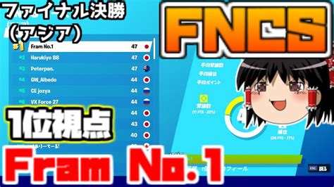 Fncsグランドファイナル（アジア）1位視点を見る【フォートナイト】【ゆっくり実況】【fram No 1】リプレイ機能 Youtube