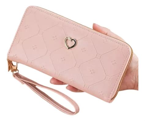 Cartera Larga Con Cremallera Para Mujer Moda Japonesa Color Rosa