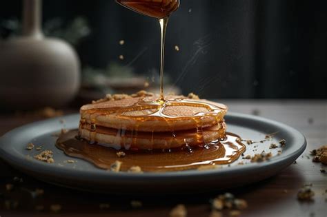 Premium Ai Image A Stack Of Pancakes With A Maple Syrup Being Poured