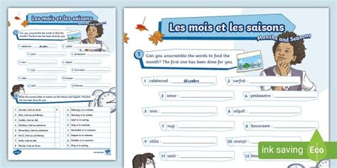 👉 French: Months and Seasons Worksheet (teacher made)