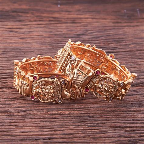 Brass Festive Wear Wedding Antique South Indian Temple Bangles With