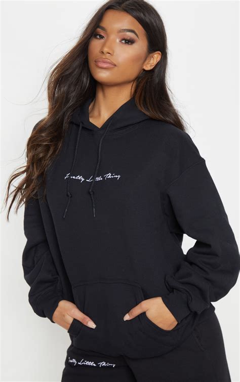 Prettylittlething Black Oversized Hoodie Prettylittlething Il