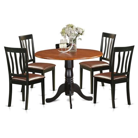 East West Furniture Dublin 5 Piece Drop Leaf Dining Table Set With Antique Faux Leather Se