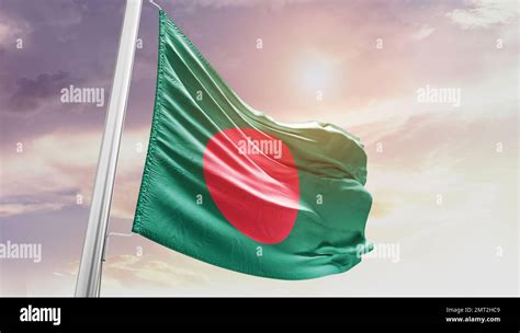 Bangladesh Waving Flag In Beautiful Sky Stock Photo Alamy