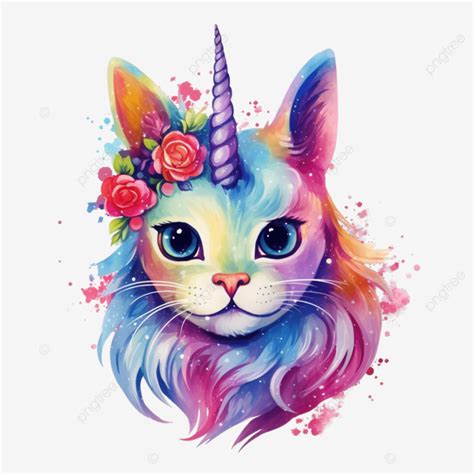 Acuarela Caticorn Maullido Unicornio Gato Png Acuarela Gato Png