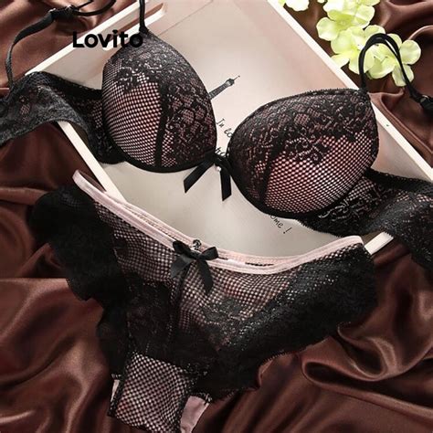 Lovito Conjunto De Calcinha Sexy De Renda Lisa Para Mulheres LNL74408