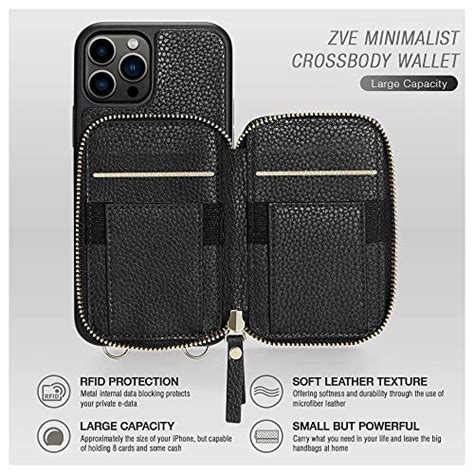 ZVE IPhone 13 Pro Crossbody Wallet Case Zipper Phone Case With RFID