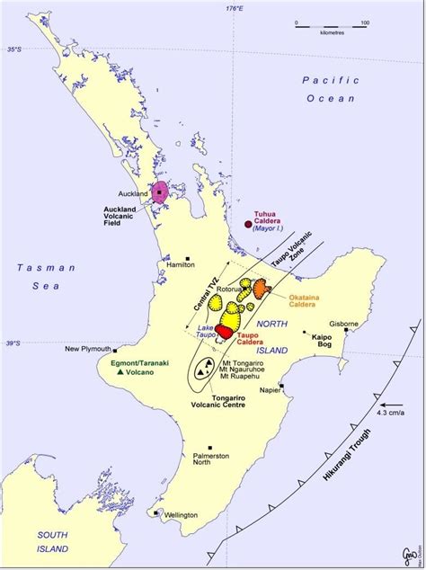 Simplified North Island plate tectonic setting and main volcanic... | Download Scientific Diagram