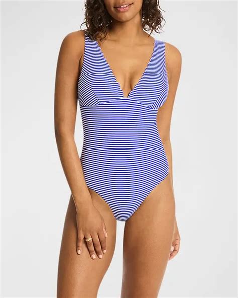 Sea Level Varsity Stripe One Piece Swimsuit Cobalt Editorialist