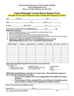 Fillable Online Mass Mdph Expired Damaged Vacine Return Request Form