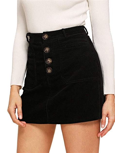 Wdirara Womens Mid Waist Corduroy A Line Slim Fit Button Casual Mini Skirt Corduroy Skirt