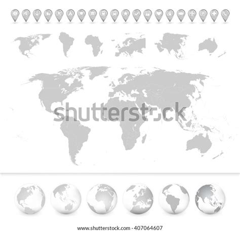 Detailed Blank World Map Continents Globes Stock Vector (Royalty Free ...