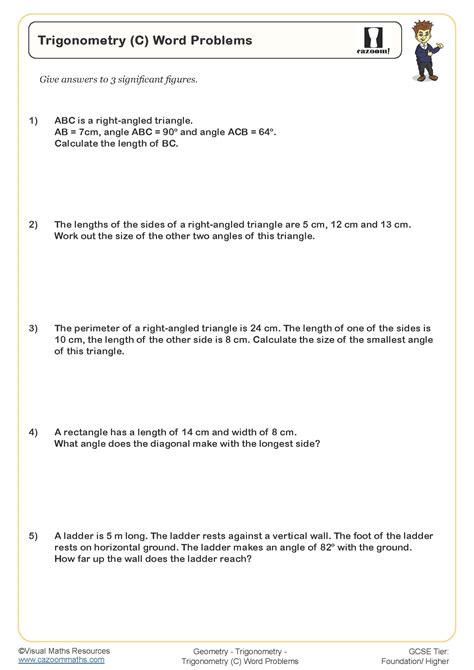 Trigonometry C Word Problems Worksheet Printable Pdf Worksheets