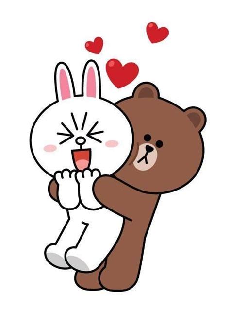 a cartoon bear hugging a teddy bear with hearts in the background