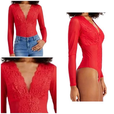 Inc International Concepts Tops Inclace Mesh Bodysuit In Red Nwt Poshmark