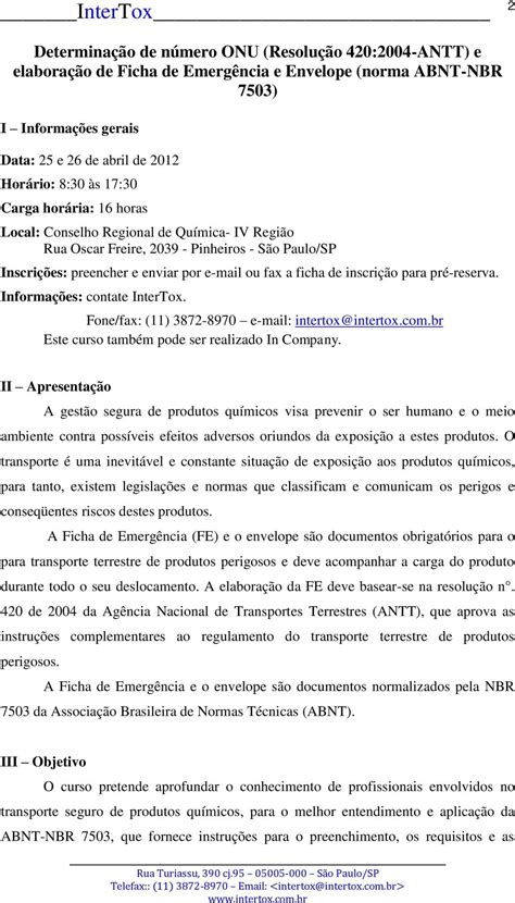 Curso Determinação de número ONU Resolução 420 2004 ANTT e