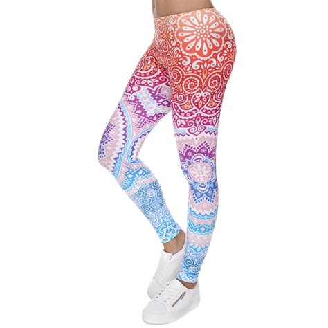 Women Fashion Legging Aztec Round Ombre Printing Leggins Slim High