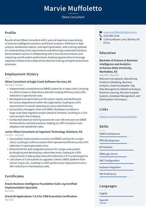 Obiee Consultant Resume Examples And Templates Resumecat