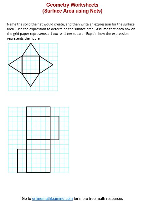 Find Surface Area Using Nets Worksheet Examples Answers Videos