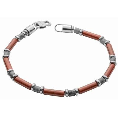 Bracelet Jaspe Rouge Et Pierres De Larvikite Sur Acier Inoxydable MON