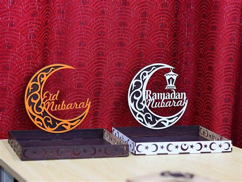 Laser Cut Wooden Tray Ramadan Mubarak Gift Tray Eid Mubarak Tray 3mm