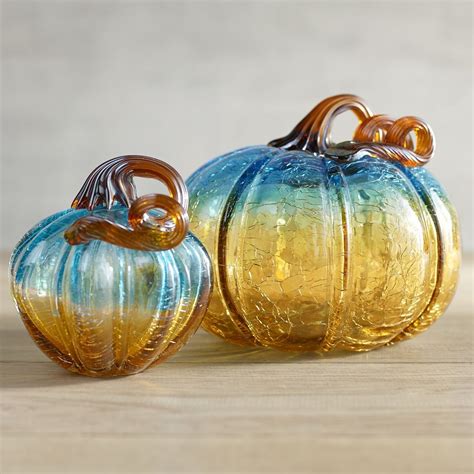 Glass Pumpkins Amber And Turquoise Glass Pumpkins Fall Decor Fall