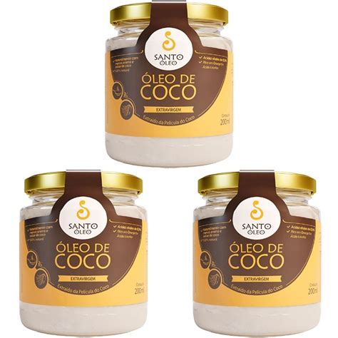 Kit 3X Óleo de Coco Extra Virgem de Película 200ml Santo Óleo