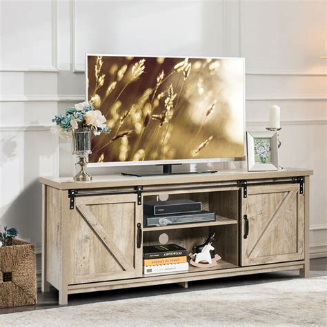 Tv Stand Media Center Console Cabinet With Sliding Barn Door For Tvs Up