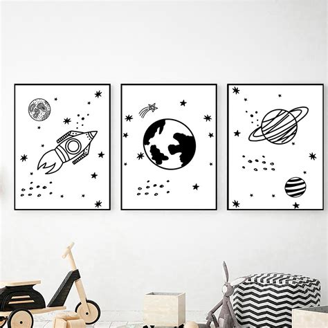 Black and White Space Wall Art for Kids Digital Download - Etsy