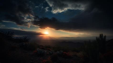 Premium Photo | Setting Sun Over Desert Landscape