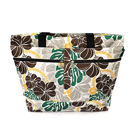 Hawaiian Print Double Zipper Tote Bag In Hibiscus Floral All Over In