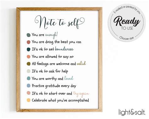 Note To Self Poster Self Love Self Care Be Kind To Etsy