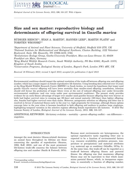 Pdf Size And Sex Matter Reproductive Biology And Determinants Of Offspring Survival In