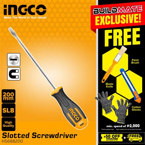 INGCO Slotted Flat Head Screwdriver Screw Driver 200mm HS688200 - BUILDMATE - HT2 | Lazada PH