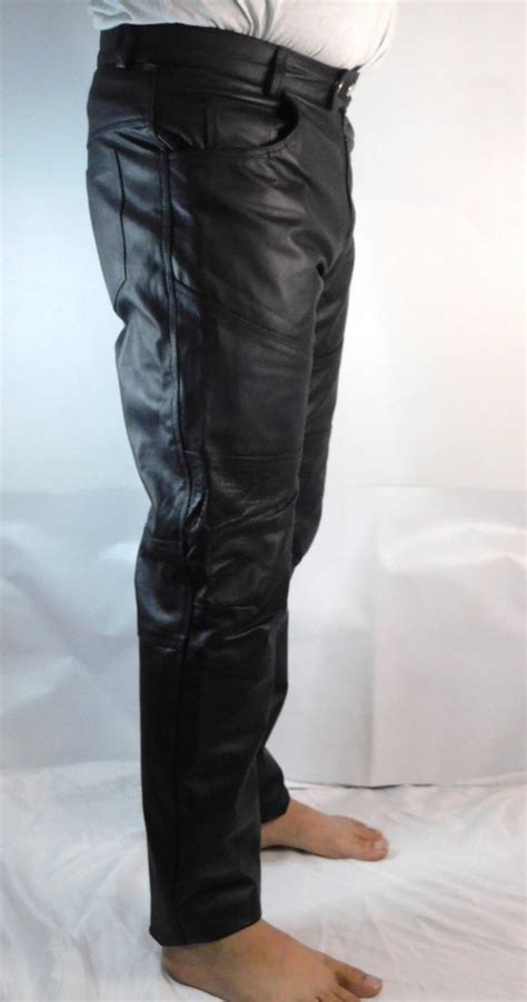 Leather Pant Dual Front Button Naked Zip Leather Pants Motorbike