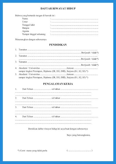 contoh daftar riwayat hidup sederhana  bisa ms office