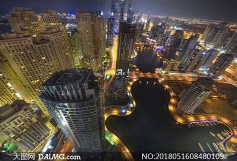 迪拜繁华城市夜景鸟瞰摄影高清图片大图网图片素材