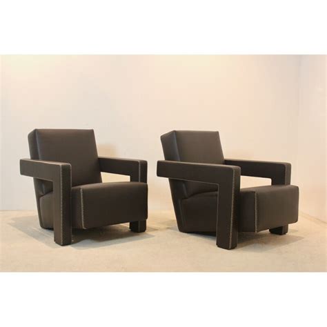 Pareja de sillones Utrecht vintage en cuero marrón chocolate por Gerrit