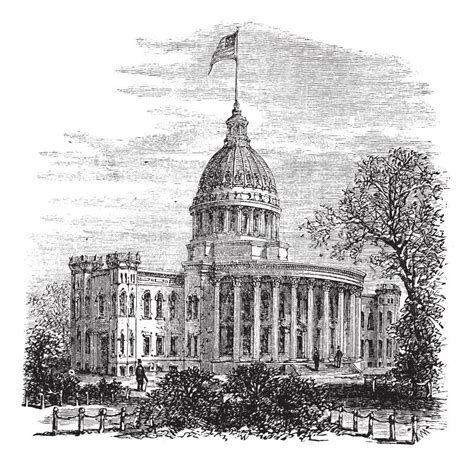 Wisconsin State Capitol In Madison Us Vintage Engraving Stock Vector