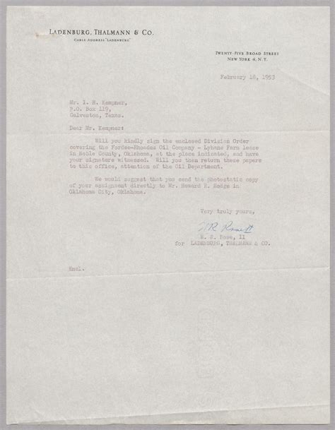 [Letter from Ladenburg, Thalmann & Co. to I. H. Kempner, February 18 ...