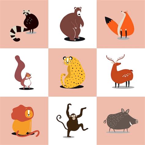 Collection of cute wild animals illustrations | Free Vector