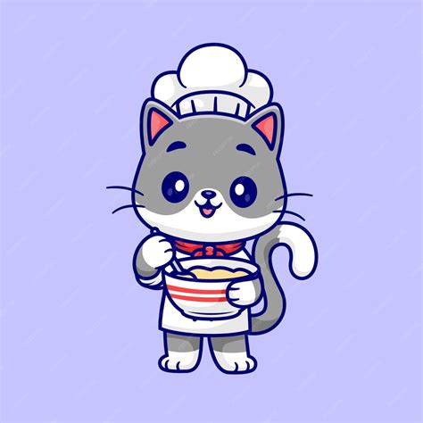 Free Vector Cute Cat Chef Cooking Cartoon Vector Icon Illustration