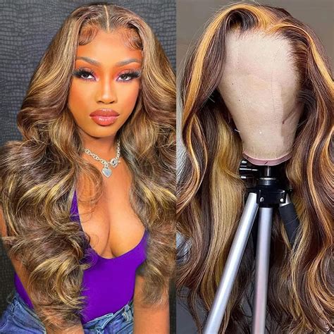 Omber Human Hair Lace Front Wigs 427 Colored Highlight Body Wave Lace Front Wigs