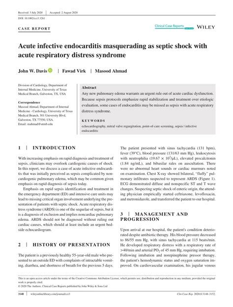 Pdf Acute Infective Endocarditis Masquerading As Septic Shock With Acute Respiratory Distress