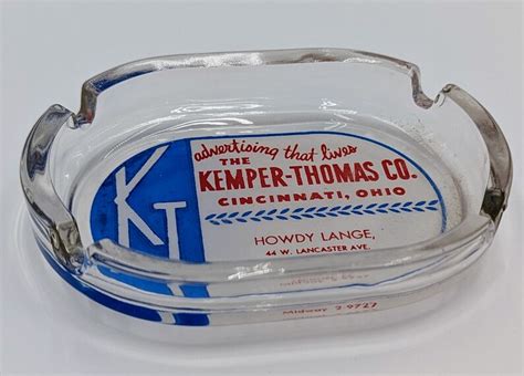 Kemper Thomas Co Vintage 1950s Glass Ashtray Cincinnati Oh Mid Century