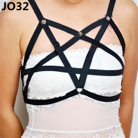 Sexy Women New Fashion Black Body Harness Pentagram Rivets Lingerie