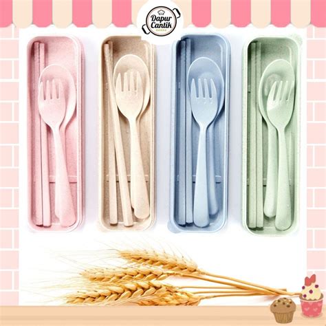 Jual Dapurcantik Set Alat Makan Jerami Gandum Wheat Straw Sendok Garpu