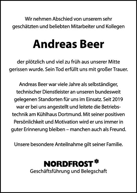 Traueranzeigen Von Andreas Beer Trauer Gedenken