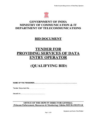 Fillable Online Dot Gov TENDER FOR PROVIDING SERVICES OF DATA ENTRY